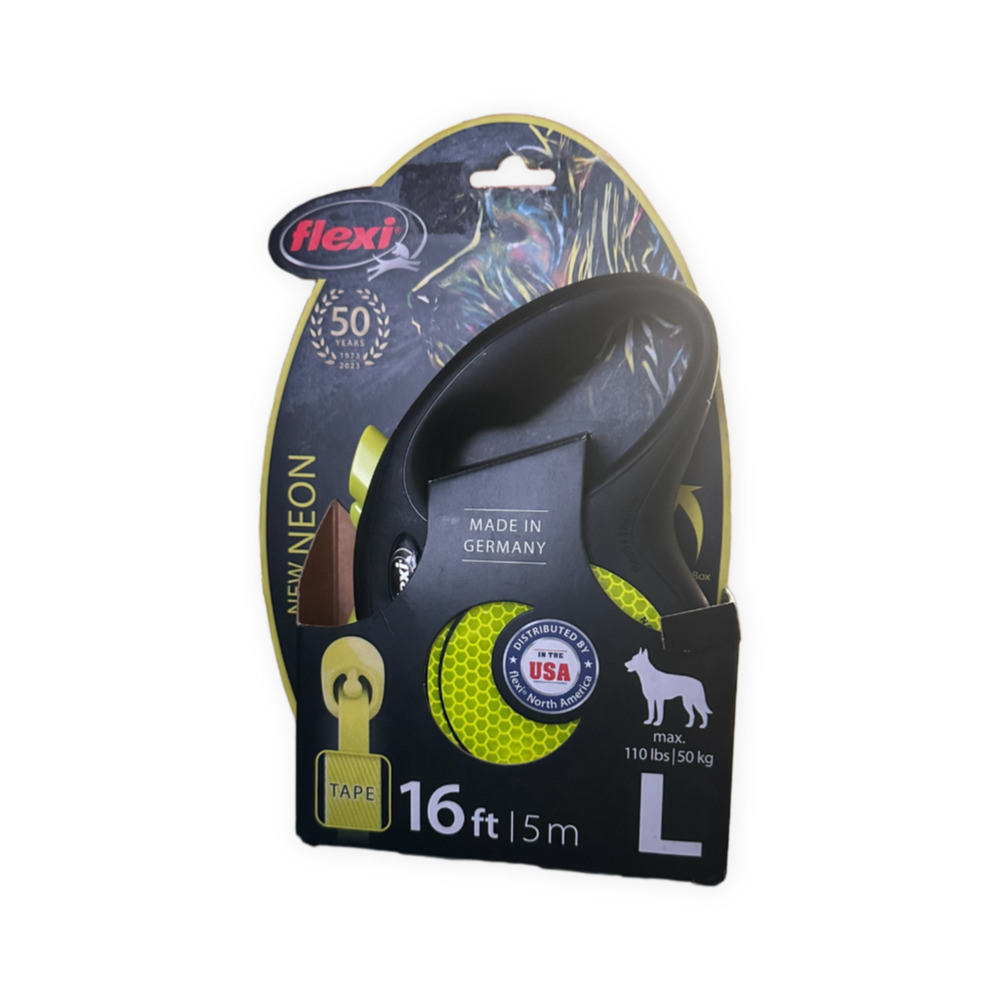 Flexi Neon Retractable Tape Leash, L, 16 ft/5m  W/Snack compartment